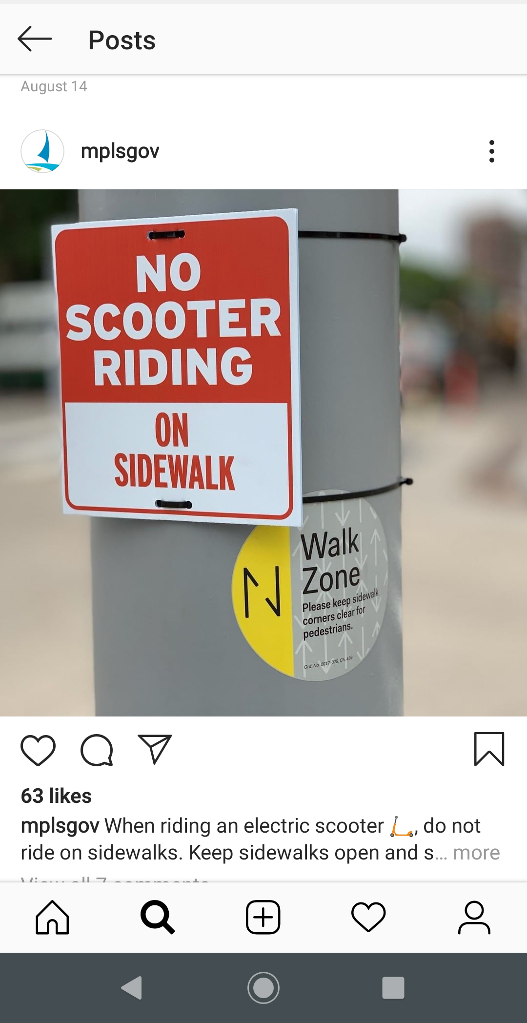 Scooter safety social media channel post from City of Minneapolis