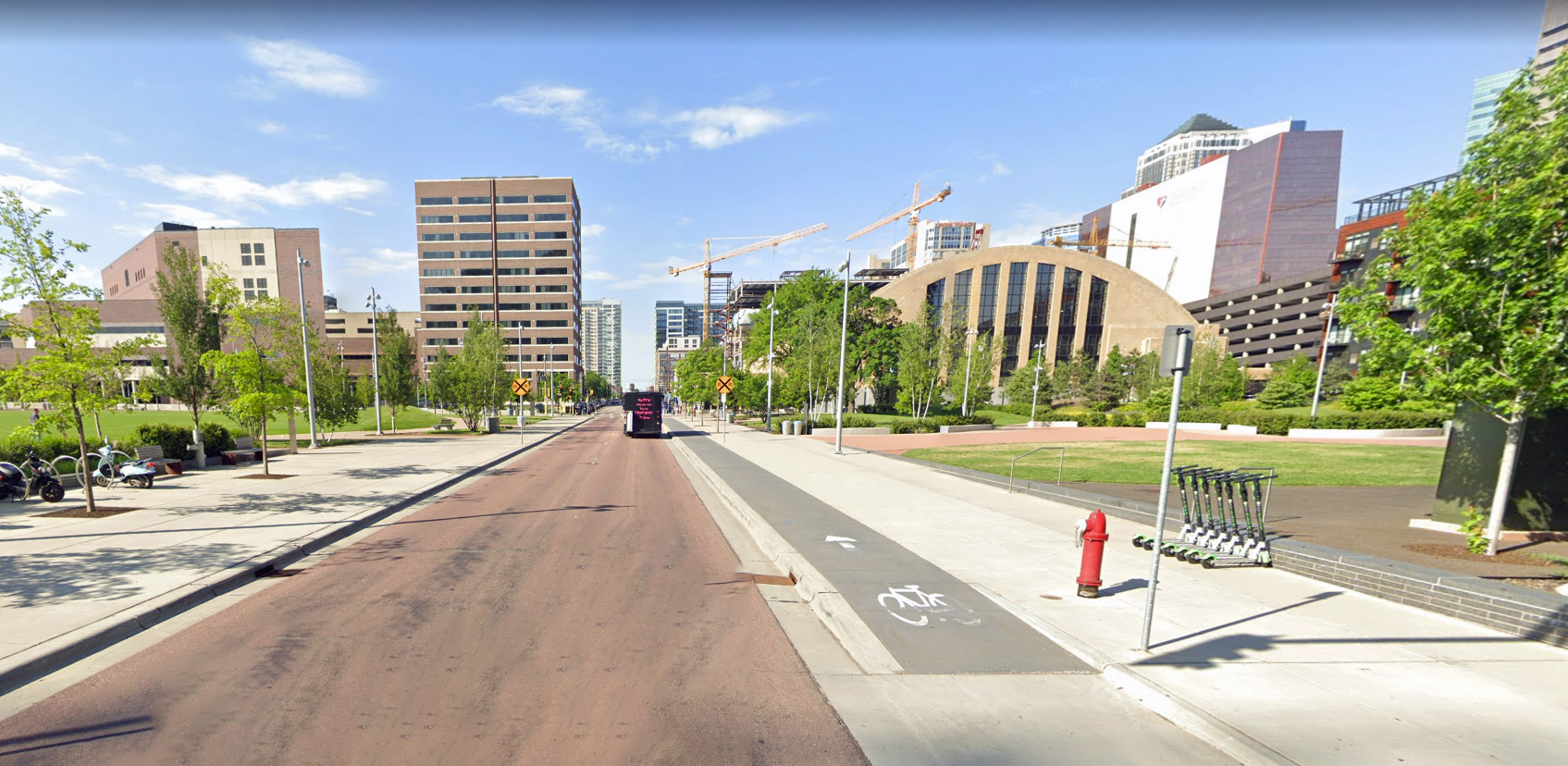 Protected bikeway and enhanced pedestrian realm near The Commons Park