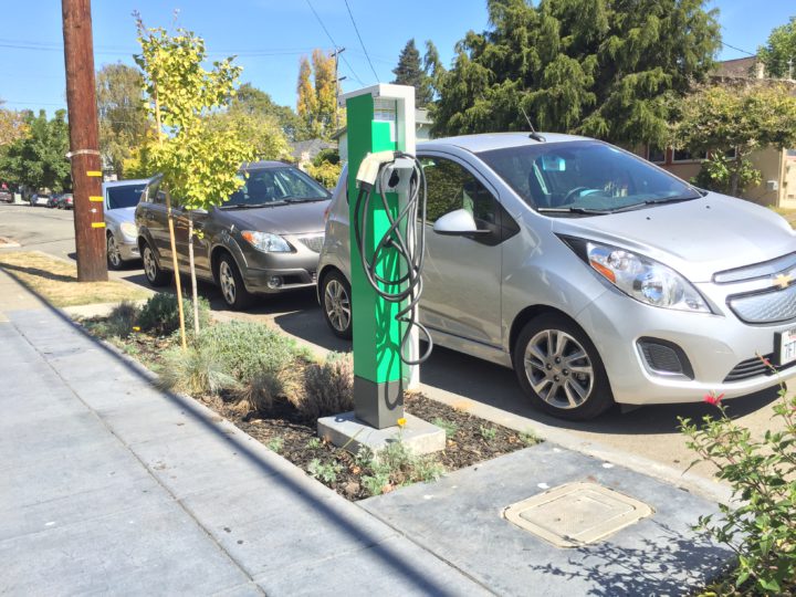 Electric vehicle charging stations in public right of way